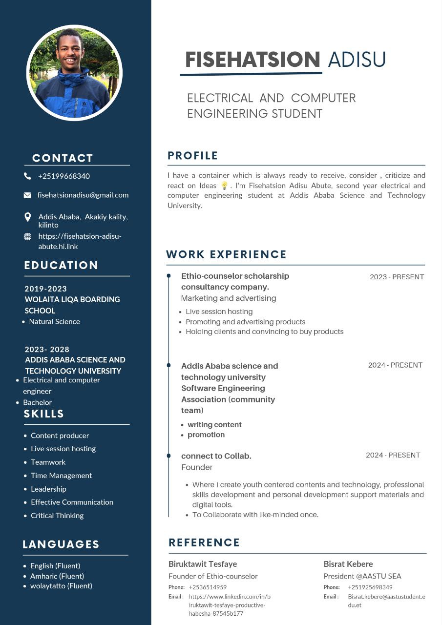 Download Fisehatsion Adisu's Resume